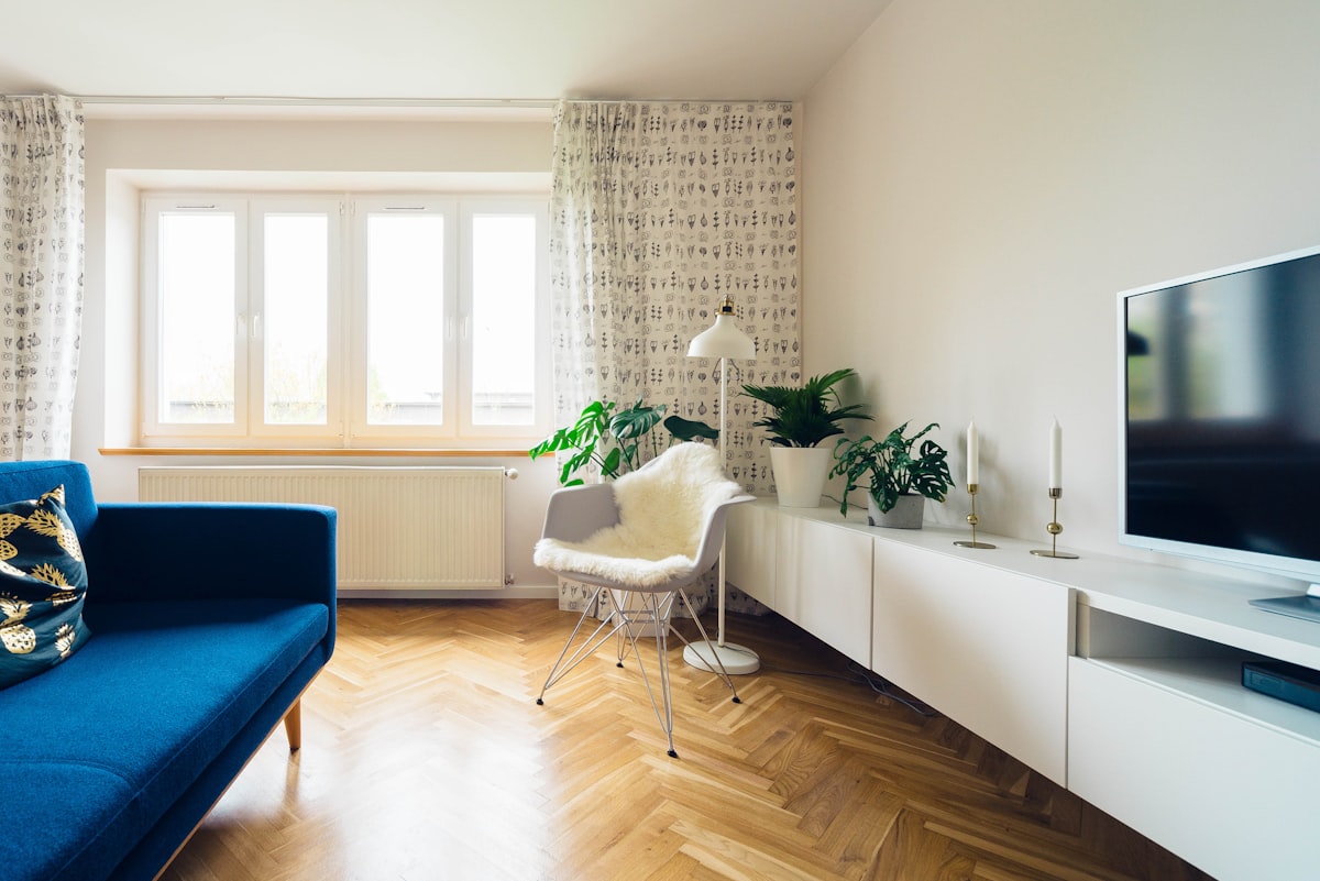 Bright living space kept tidy on a regular schedule